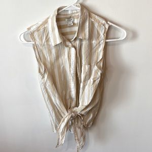 JCrew front tie blouse, size small, tan and white